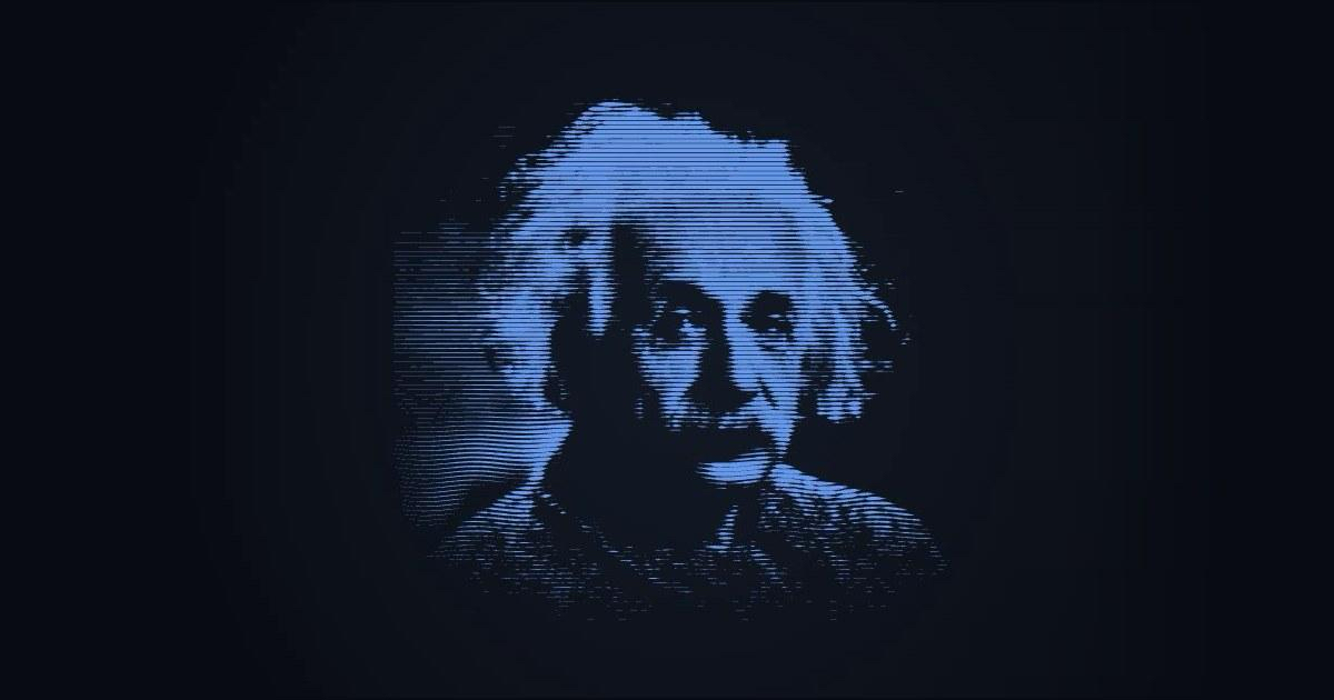 Albert Einstein in blue line art